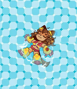 abstract_background anthro bikini bikini_bralette biped bird's-eye_view blush blush_lines brown_body brown_fur brown_hair clothed clothed_anthro clothed_female clothing eyes_closed eyewear eyewear_on_head female female_anthro fur goggles goggles_on_head hair high-angle_view navel optical_illusion partially_submerged snout solo swimming swimwear tail tan_body tan_skin two-piece_swimsuit uwu whiskers honeyglasss gameoverse glitch_productions kit_bodega domestic_cat felid feline felis mammal 2026 digital_drawing_(artwork) digital_media_(artwork) full-length_portrait hi_res portrait signature