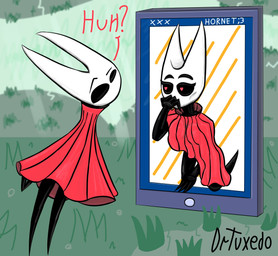 anthro bedroom_eyes bent_legs biped black_body breasts claws clothing confusion dress duo electronics eye_contact eyebrows eyelashes female female/female grass heart_eyes heart_symbol humor joke kneeling looking_at_another narrowed_eyes outside phone phone_screen plains plant raised_eyebrow red_clothing red_dress seductive speech_bubble text white_head drtuxedo e621 hollow_knight:_silksong hollow_knight_(franchise) team_cherry hornet_(hollow_knight) arthropod absurd_res artist_name digital_drawing_(artwork) digital_media_(artwork) english_text handwritten_text hi_res
