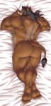 anthro butt dakimakura hair long_hair male muscular muscular_anthro muscular_male nude solo zombiehk mammal suid suine sus_(pig) wild_boar dakimakura_design hi_res