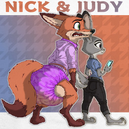 anthro big_diaper bodily_fluids bottomwear cellphone clothed clothing collar diaper diaper_fetish duo electronics embarrassed female genital_fluids grumpy humiliation humiliation_fetish leash leash_pull leashed_collar leashed_male lost_bet male male/female offscreen_character pants pawpads paws phone public raised_paw shirt smartphone t-shirt teasing topless topwear unclean_diaper urine used_diaper using_diaper wearing_diaper wet_diaper wetting wetting_diaper f3lixc4tus disney zootopia judy_hopps nick_wilde canid canine fox lagomorph leporid mammal rabbit red_fox true_fox 1:1 hi_res story story_in_description