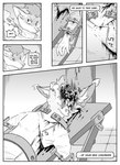 absurd_res action_scene adam_flint ambiguous_gender anthro arm_cuffs black_and_white blood bodily_fluids canid canine clothed clothing comic cuff_(restraint) dialogue duo english_text eric_doyle falling_asleep fox furniture gore greyscale hi_res hybrid injection inner_ear_fluff kidnapping kifyun2 killing lying male mammal metal_cuffs metal_table monochrome neck_cuff on_back on_table restraints simple_background snuff speech_bubble syringe table text tuft waist_cuff