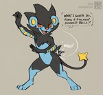 3_toes 4_fingers anthro anthrofied asking asking_viewer asking_what biped black_body black_fur blue_body blue_countershading blue_fur butt_slap chest_tuft claws contact_onomatopoeia countershading dialogue digitigrade featureless_crotch feet femboy fingers front_view fur grey_background impact_onomatopoeia inviting male mane motion_lines multicolored_body multicolored_fur nude onomatopoeia paws pokemorph profanity question red_nose red_sclera simple_background slap slapping_own_butt slapping_self snout solo sound_effects speech_bubble standing talking_to_viewer text toes tuft two_tone_body two_tone_fur whap yellow_eyes zaush nintendo pokemon felid generation_4_pokemon luxray mammal pantherine pokemon_(species) 2019 digital_media_(artwork) english_text hi_res url