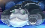 anthro areola bedroom_eyes belly big_areola big_belly big_breasts big_butt bodily_fluids breasts butt cum cum_in_navel cum_inside deep_navel female genital_fluids green_nipples huge_belly huge_breasts huge_butt huge_thighs hyper hyper_breasts hyper_butt hyper_thighs leg_grab narrowed_eyes navel nipples nude obese overweight pawpads paws pool seductive shark_tail solo splash thick_thighs thigh_grab softschwarz macie_(dragonmamamax) canid canine canis fish hybrid mammal marine shark wolf 16:10 absurd_res hi_res widescreen