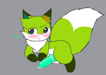 animal_genitalia animal_penis anthro balls big_tail bodily_fluids canine_genitalia canine_penis femboy feral fluffy fluffy_tail food fruit genital_fluids genitals green_penis kiwifruit knot knotted_penis looking_at_viewer lying male mane penis plant shy simple_background solo tail talking_to_viewer hikiwi kowi_(hikiwi) canid canine fox mammal colored digital_media_(artwork)