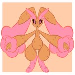 1:1 3_toes absurd_res anthro arm_hair big_arms big_ears body_hair brown_body brown_fur digital_media_(artwork) digitigrade e_doodlesnstuff feet female flat_chested fluffy_ears fur generation_4_pokemon hair hi_res lagomorph leporid lopunny mammal nintendo pink_body pink_fur pokemon pokemon_(species) rabbit red_eyes shiny_pokemon simple_background solo thick_thighs toes wide_hips
