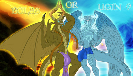 anthro big_tail bottomwear bulge choice clothing detailed_bulge duo flexing grin grinning_at_viewer hands_behind_back horn loincloth male muscular muscular_male raised_arms shorts smile smiling_at_viewer tail thick_tail tight_bottomwear tight_bulges tight_clothing tight_shorts tight_underwear underwear wings conditional_dnp samagthrav2 hasbro magic:_the_gathering mythology wizards_of_the_coast nicol_bolas ugin dragon mythological_creature mythological_scalie scalie absurd_res hi_res