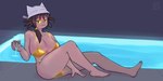 alcohol beverage big_breasts bikini breasts clothing container cup drinking_glass female glass glass_container glass_cup gold_bikini hat headgear headwear nipple_outline pool poolside pose simple_background smug solo swimwear two-piece_swimsuit wine_glass yellow_eyes e-rar403 oneshot niko's_mom_(oneshot) animal_humanoid cat_humanoid felid felid_humanoid feline feline_humanoid humanoid mammal mammal_humanoid 2:1 pinup