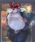 anthro belly blush bodily_fluids bottomwear bulge clothing humanoid_hands kemono male moobs navel nipples overweight overweight_anthro overweight_male pants solo sweat underwear undressing chisa_sa felid mammal pantherine tiger 2020 hi_res