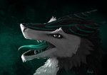 abstract_background angry ears_back fur male open_mouth pivoted_ears sharp_teeth side_view solo teeth tongue tongue_out medaya sand_(sand0x) sergal hi_res