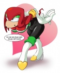 anthro boots breasts cleavage clothed clothing cosplay crossgender eyeshadow female footwear gloves handwear makeup mtf_crossgender shoes simple_background solo text white_background glazed_(artist) sega sonic_the_hedgehog_(series) knuckles_the_echidna rouge_the_bat echidna mammal monotreme english_text