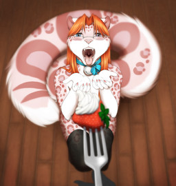 anthro begging bell blue_eyes blush clothed clothing collar colored_nails crossdressing cutlery dairy_products duo eyewear fangs femboy first_person_view fluffy fluffy_tail food fork fruit glasses hair heterochromia kitchen_utensils kneeling legwear leopard_spots long_tail male nails open_mouth orange_hair piercing pink_eyes pink_spots plant solo_focus spots stockings strawberry suggestive tail teeth tongue tongue_piercing tools whipped_cream accelo accelo_(character) felid leopard mammal pantherine 2016 hi_res