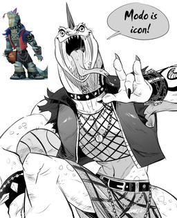 anthro arm_tattoo ball basketball_(ball) belt bodily_fluids bottomwear chain claws clothed clothing collar dialogue facial_piercing fishnet_clothing fishnet_shirt fishnet_topwear head_spikes jacket male mouth_piercing muscular muscular_anthro muscular_male neck_piercing neck_tattoo nose_piercing piercing saliva shirt skirt solo spikes spikes_(anatomy) studded_collar studs tail tattoo text tongue tongue_out tongue_piercing topwear haruk000 goat_(movie) sony_corporation sony_pictures modo_olachenko komodo_dragon lizard monitor_lizard reptile scalie 2026 digital_media_(artwork) english_text greyscale hi_res monochrome reference_image