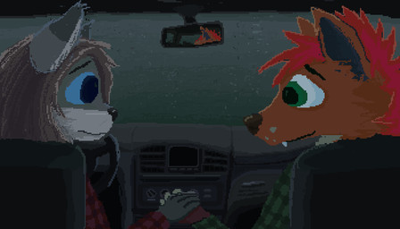 ambiguous_gender anthro blue_sclera car duo fur green_eyes grey_body grey_fur hair hand_holding inside_car inside_vehicle looking_at_another male red_hair vehicle demensa 2020 7:4