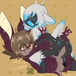 3_toes 4_fingers anthro anus balls big_ears black_body blue_anus blue_body blue_fur blue_hair blue_tongue blush bodily_fluids brown_eyes brown_hair butt butt_grab cybernetics cyberpunk duo eyewear feet fingers fur genital_fluids genitals glasses gradient_hair hair hair_over_eyes hand_on_butt humanoid_genitalia humanoid_penis leaking_precum machine male male/male open_mouth pawpads penis precum rectangular_glasses spread_butt spreading toes tongue tongue_out vein veiny_penis white_body white_fur white_hair bunzillaking mi-y0 android bat bovid caprine mammal robot sheep hi_res