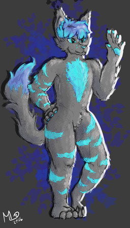 ambiguous_gender anthro blue_body blue_eyes blue_fur blue_hair chest_tuft fur gesture grey_body grey_fur hair multicolored_body multicolored_fur nude raised_arm simple_background solo standing stripes tail tuft two_tone_body two_tone_fur waving maxwell_longtail suu bird_dog canid canine canis domestic_dog golden_retriever hunting_dog hybrid mammal retriever wolf 4:7 absurd_res digital_media_(artwork) hi_res demiboy_(lore) nonbinary_(lore)
