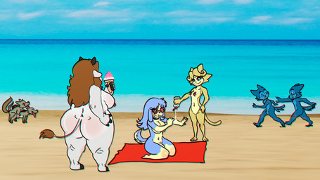 2_horns anal anal_penetration anthro areola balls beach beach_towel big_breasts big_butt black_choker black_horn black_jewelry black_necklace blue_body blue_ears blue_eyes blue_fur blue_hair blue_tail blush blush_lines breasts brown_body brown_ears brown_fur brown_hair brown_nose brown_tail butt candy casual_nudity choker cloud day dessert eating eating_food eyelashes eyes_closed eyewear female feral feral_on_feral food from_behind_position fur genitals group gynomorph hair hand_on_arm hand_on_hip hand_on_own_arm hand_on_own_hip happy holding_food holding_ice_cream holding_object horn ice_cream ice_cream_cone intersex jewelry kneeling lollipop lollipop_in_mouth long_hair looking_at_another looking_back looking_pleasured male male/male male_penetrated male_penetrating male_penetrating_male mounting multicolored_body multicolored_fur navel necklace nipples nude on_sand on_towel penetration penile penile_penetration penis penis_in_ass pink_areola pink_nipples red_eyewear red_sunglasses sand sea sex sky small_balls small_penis smile standing sunglasses sunscreen tail thick_thighs tongue tongue_out towel two_tone_body two_tone_fur two_tone_tail walking water white_body white_ears white_fur white_tail yellow_body yellow_fur charliepops afrodita_(charliepops) helper_(charliepops) hera_(charliepops) bovid bovine canid canine canis cattle deity domestic_cat domestic_dog felid feline felis mammal 16:9 2025 chromatic_aberration digital_media_(artwork) hi_res widescreen