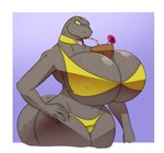 anthro beverage big_breasts bikini bikini_bottom bikini_top breasts cleavage clothed clothing cocktail_garnish cocktail_umbrella coconut coconut_drink drinking drinking_straw drinking_straw_in_mouth drupe_(fruit) female food fruit hand_on_hip huge_breasts hyper hyper_breasts non-mammal_breasts plant scales solo swimwear two-piece_swimsuit reagan700 komodo_dragon lizard monitor_lizard reptile scalie 2022 hi_res portrait three-quarter_portrait