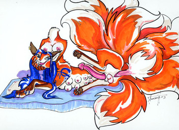 10_breasts 4_toes 9_tails animal_genitalia areola autopenetration balls big_breasts big_tail blue_claws blue_eyes blue_hair breasts brown_body brown_ears brown_fur brown_pawpads claws countershading dark_pawpads detachable detachable_head digitigrade dipstick_tail ear_piercing erection exposing feet fluffy fluffy_tail fur genitals glans hair headless herm herm_penetrated herm_penetrating herm_taur hindpaw holding_head holding_own_head intersex intersex_penetrated intersex_penetrating intersex_taur iris long_hair lying markings masturbation monotone_genitals monotone_penis multi_breast multi_genitalia multi_penis multi_tail multicolored_body multicolored_face multicolored_fur multicolored_tail nipple_piercing nipples nude on_side open_mouth orange_body orange_face orange_fur orange_tail pawpads paws penetration penile penile_penetration penis penis_in_own_vagina penis_in_vagina piercing pink_areola pink_glans pink_nipples pink_penis pink_vulva pointy_ears prehensile_penis prick_ears pupils quadruped raised_leg severed_body_part severed_head sheath simple_background small_breasts solo spread_legs spreading straight_hair supernumerary_breasts tail tail_fetish tail_genitals tail_markings tail_masturbation tail_penis tail_play taur_penetrated teeth toes two_tone_face two_tone_tail unusual_anatomy unusual_genitalia_placement unusual_penis_placement unusual_tail vaginal vaginal_masturbation vaginal_penetration vulva what what_has_science_done white_background white_balls white_body white_countershading white_face white_fur white_sheath white_tail year summer_jackel asian_mythology east_asian_mythology mythology kazaran canid canid_taur canine canine_taur fox fox_spirit fox_taur mammal mammal_taur taur 2003 signature source_request
