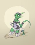 anthro barefoot breasts cleaning_tool cleavage clothed clothing clothing_lift feather_duster feet female gloves green_body green_eyes green_scales handwear legwear maid_uniform scales solo thigh_highs uniform david_lillie microsoft the_elder_scrolls the_lusty_argonian_maid lifts-her-tail argonian scalie hi_res