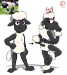 anthro clothed clothing crossdressing embarrassed femboy male nude solo standing conditional_dnp osterars aardman_animations shaun_the_sheep wallace_and_gromit shaun_the_sheep_(character) bovid caprine mammal sheep absurd_res hi_res signature watermark