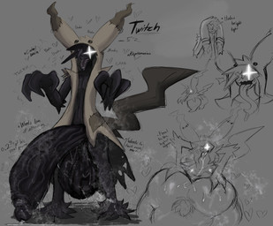 anthro balls big_balls big_penis black_body bodily_fluids butt butt_grab genitals hand_on_butt heart_symbol huge_balls huge_penis hyper hyper_balls hyper_genitalia hyper_penis larger_sub male musk musky_balls musky_penis penetration penis saggy_balls size_difference solo submissive sweat sweaty_balls sweaty_genitalia text tongue tongue_out vein veiny_penis schmuck nintendo pokemon twitch_(schmuck) generation_7_pokemon mimikyu pokemon_(species) english_text hi_res model_sheet sketch