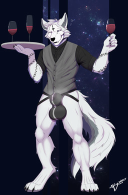 alcohol anthro balls balls_outline beverage big_balls big_bulge bodily_fluids bulge clothed clothing container cross cup detailed_bulge drinking_glass fur genital_fluids genital_outline genitals glass glass_container glass_cup heart_symbol inverted_cross jockstrap looking_at_viewer male multicolored_body multicolored_fur musk one_eye_closed pantsless precum runes smile solo topwear two_tone_body two_tone_fur underwear vest white_body white_fur wine wine_glass wink winking_at_viewer hidewolff asylumcursed canid mammal skulldog_(species) absurd_res hi_res