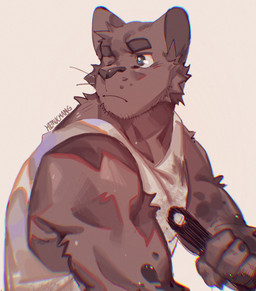 anthro black_body black_eyes black_fur clothing fur male muscular muscular_anthro muscular_male one_eye_closed shirt solo tank_top topwear white_clothing white_shirt white_tank_top white_topwear hemuchang pots_(hemuchang) felid mammal pantherine 2022 hi_res