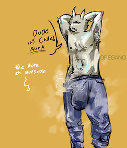 anthro armpit_tuft big_bulge body_hair bottomwear bulge chest_hair clothed clothing denim denim_bottomwear denim_clothing horn huge_bulge jeans male musk musky_armpit musky_body musky_penis nipples pants partially_clothed presenting_armpit pubes shirtless_male solo oregano undertale undertale_(series) asriel_dreemurr hi_res
