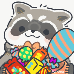 black_eyes black_nose bow_tie candy chibi dessert dot_eyes feral food grey_body holidays simple_background simple_eyes solo yencatx halloween mammal procyonid raccoon 1:1 2021