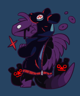 black_body blue_background clothing feral holidays male purple_body simple_background solo standing white_eyes zipper dog_phenomenon halloween rain_world videocult inv_pup lizard_(rain_world) train_lizard_(rain_world) 5:6 hi_res