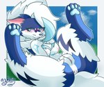 anthro anus blue_pawpads breasts female genitals nipples pawpads paws presenting presenting_pussy pussy raised_paw solo spread_legs spreading yeibyuwu nintendo pokemon zory_the_lycanora generation_7_pokemon legendary_pokemon lycanroc midnight_lycanroc pokemon_(species) zeraora 6:5 hi_res