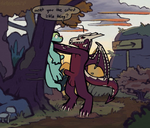 4_eyes anthro balls blush bodily_fluids bone dialogue digitigrade dominant dripping duo erection forest genital_fluids genitals glowing glowing_eyes larger_dom male male/male multi_eye nude outside penis pinned plant precum precum_drip size_difference skull skull_head teasing tree dozendav mythology dragon lizard mythological_creature mythological_scalie reptile scalie alternate_version_at_source hi_res
