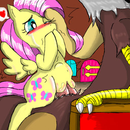 abdominal_bulge antlers blush bodily_fluids cutie_mark dominant duo erection feathered_wings feathers female female_penetrated feral feral_on_feral from_front_position genitals hair heart_symbol horn inside interspecies larger_dom larger_male male male/female male_penetrating male_penetrating_female mastery_position nude on_lap on_top one_eye_closed penetration penile penile_penetration penis penis_in_vagina pink_hair sex shaking sitting sitting_on_lap size_difference smaller_female smaller_penetrated straddling tail tears trembling vaginal vaginal_penetration vulva wing_boner wings yellow_body yellow_feathers ankk friendship_is_magic hasbro my_little_pony mythology discord_(mlp) fluttershy_(mlp) chimera draconequus equid equine mammal mythological_creature mythological_equine pegasus 1:1 2013
