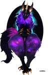 1_horn 2023 2:3 3_toes absurd_res anthro areola biped black_body black_fur bottom_heavy breasts claws cosmic_fur cosmic_tail deity detailed detailed_fur digital_media_(artwork) empty_eyes ethereal_tail feet female fluffy fluffy_tail front_view full-length_portrait fur genitals gold_claws goldmikun hi_res horn huge_hips huge_thighs hyper hyper_thighs inner_ear_fluff medium_breasts mouthless multicolored_body multicolored_fur narrowed_eyes neck_tuft nipples portrait purple_areola purple_body purple_fur purple_nipples pussy rampent shaded signature simple_background sitting solo species_request tail thick_thighs toe_claws toes tuft two_tone_body two_tone_fur unicorn_horn unknown_species white_background white_eyes wide_hips yellow_horn yellow_pussy