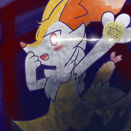 ambiguous_anthro ambiguous_gender anthro blush blush_stickers covering covering_mouth cute_fangs eye_trail fangs food looking_at_viewer magic magic_circle magic_user object_in_tail open_mouth open_smile shrimp_(food) side_view simple_background smile snout solo tail teeth annyui0611 nintendo pokemon braixen canid generation_6_pokemon mammal pokemon_(species) 1:1 2024 digital_drawing_(artwork) digital_media_(artwork) half-length_portrait hi_res japanese_description portrait translated_description