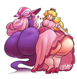 armwear big_butt big_hat black_eyes blonde_hair butt clothing crown curly_hair dress duo elbow_gloves female flashing_butt footwear ghost_tail gloves hair handwear hat headgear headwear high_heels huge_butt legwear lips long_hair pink_clothing pink_dress pink_hair purple_body purple_skin rear_view rosy_cheeks shoes simple_background simple_face stockings two_tone_hat white_background white_clothing white_hat white_headwear witch_hat yellow_lips crawdadblues mario_bros nintendo paper_mario princess_peach vivian_(mario) ghost human mammal shadow_siren spirit 2024 absurd_res digital_media_(artwork) hi_res trans_(lore) trans_woman_(lore)