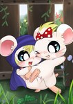 accessory blonde_hair blue_eyes blue_hood blush bow_ribbon duo female female/female feral feral_on_feral fur genitals grass hair hair_accessory hair_bow hair_ribbon one_eye_closed plant pussy ribbons sex tribadism vaginal white_body white_fur clyndemoon hamtaro_(series) lapis_(hamtaro) lazuli_(hamtaro) cricetid hamster mammal rodent absurd_res hi_res incest_(lore) sibling_(lore) sister_(lore) sisters_(lore)