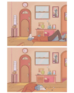 anthro bored cheek_tuft clock detailed_background door facial_tuft furniture inside lying on_back table tuft window eden_fries beastars legoshi_(beastars) canid canine canis mammal wolf 2021 comic digital_media_(artwork) hi_res