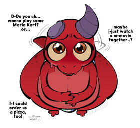 anthro belly big_butt big_eyes blush bodily_fluids broken_horn bulge butt clothing freckled_butt freckles high-angle_view horn huge_butt lgbt_pride looking_at_viewer male navel nervous nervous_sweat pleading_eyes pride_color_clothing pride_colors short_tail solo sweat tail tail_motion tailwag text vincian_pride_colors kafrizzzle hookjaw_(mngoez) kobold scalie english_text
