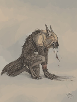 anthro biped bottomless clothed clothing grin male simple_background sitting smile solo tail simul canid canine canis mammal wolf 2010 source_request