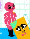 1-upclock animate_inanimate blush breasts butt duo female hi_res humanoid looking_back male necktie nintendo not_furry paper smile snipperclips standing