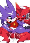 anal anal_orgasm anal_penetration anthro blue_eyes bodily_fluids cum cum_in_ass cum_inside cum_while_penetrated duo ejaculation genital_fluids hands-free interspecies male male/male male_penetrated orgasm penetration purple_body red_body sex tail hentaib bandai_namco digimon digimon_xros_wars mythology digimon_(species) dragon gumdramon mythological_creature mythological_scalie scalie shoutmon absurd_res hi_res