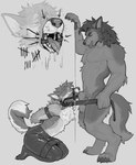 anatomically_correct anatomically_correct_genitalia anatomically_correct_penis animal_genitalia animal_penis anthro arms_tied bdsm black_latex bondage bound canine_genitalia canine_penis clothing deep_throat duo fellatio gag genitals glory_hole hair hands_behind_back kneeling_oral knot knotted_glory_hole knotted_penis knotting latex latex_clothing latex_leggings latex_legwear leash leash_pull leggings legs_tied legwear male male/male oral oral_knotting oral_penetration penetration penile penis ring_gag sex side_view tally_marks tongue tongue_out tritscrits kibawusker canid canine canis domestic_dog husky hybrid mammal nordic_sled_dog spitz wolfdog digital_drawing_(artwork) digital_media_(artwork) hi_res monochrome