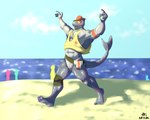 animal_genitalia anthro barazoku beach bodily_fluids bottomless clothed clothing exhibitionism eyewear genital_slit genitals hat headgear headwear male muscular muscular_male public public_exposure seaside shirt solo streaking sunglasses sweat topwear artemi epic_games fortnite safety_first_steve_(fortnite) fish marine shark 5:4 absurd_res hi_res