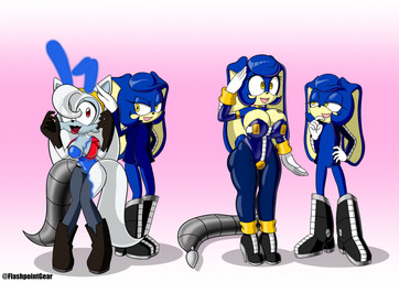 2_tails anthro armwear assimilation barcode barcode_tattoo big_breasts blue_body blue_fur blue_hair boots breast_expansion breast_tattoo breasts bunny_costume clothed clothed_anthro clothed_female clothing costume cybernetic_limb cybernetic_tail cybernetics duo empty_eyes expansion fake_ears fake_rabbit_ears featureless_crotch female femboy fishnet_clothing fishnet_leggings fishnet_legwear footwear fur gesture gloves grey_body grey_fur hair handwear high_heels hip_expansion hypnosis jacket latex latex_armwear latex_clothing latex_leotard leggings legwear leotard lipstick long_ears machine makeup male male/female mind_control multi_tail multicolored_body multicolored_fur purple_clothing purple_latex purple_leotard red_eyes red_lipstick salute shoes species_transformation tail tattoo topwear transformation two_tone_body two_tone_fur white_body white_clothing white_fur white_gloves white_hair white_handwear yellow_eyes flashpointgear fan_character flashy_the_rabbit terri_the_fox canid canine cyborg fox lagomorph leporid mammal rabbit hi_res female_(lore)