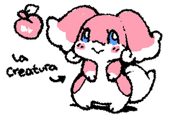 :> ambiguous_anthro ambiguous_gender anthro biped black_text blue_sclera blush chibi directional_arrow eyelashes featureless_crotch feet food fruit looking_aside mouth_closed multicolored_body no_pupils peach_(fruit) pink_blush pink_body plant shadow simple_background solo squigglevision standing tail text two_tone_body white_background white_body white_eyes ligma_(artist) nintendo pokemon audino generation_5_pokemon pokemon_(species) 2025 animated digital_media_(artwork) flat_colors low_res restricted_palette wigglypaint_(artwork)