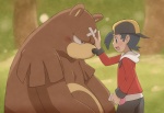 backwards_baseball_cap backwards_hat bandage baseball_cap blush clothed clothing duo feral hat headgear headwear male open_mouth overweight petting smile tekimi nintendo pokemon ethan_(pokemon) bear generation_2_pokemon human mammal pokemon_(species) ursaring