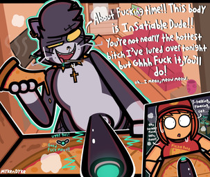 bestiality cigarette clothing collar dark_body dark_fur dark_penis duo ear_piercing female feral food fur furniture genitals green_glow hair hat headgear headwear human_on_feral interspecies male male/female penis piercing pizza pizza_girl_(mykendyke) red_hair sofa spiked_collar spikes whiskers conditional_dnp mykendyke stray_(mykendyke) domestic_cat felid feline felis human mammal absurd_res hi_res
