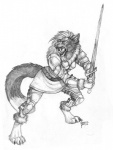 anthro armor barefoot belt biped boob_armor bracers breastplate cuisse fangs feet female fur furgonomics greaves looking_up mane melee_weapon open_mouth pauldron schynbalds simple_background solo spaulder standing sword teeth two_handed_sword two_handed_weapon vambrace weapon white_background white_body white_fur simul felid mammal prehistoric_species saber-toothed_tiger 2014 artist_collaboration dated full-length_portrait monochrome portrait signature traditional_media_(artwork)