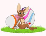 anthro breasts brown_body brown_fur candy dessert female food fur holidays looking_at_viewer mascot nipples nude open_mouth plant ribbons simple_background smile solo archerteamr_artist cadbury easter cadbury_bunny lagomorph leporid mammal rabbit digital_media_(artwork) hi_res